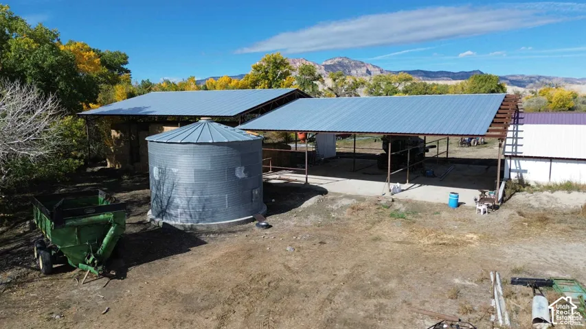 View of outdoor structure featuring a mountain view and an exterior structure