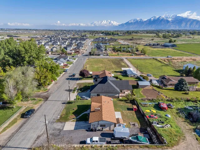 Overview of rural landscape featuring mountains