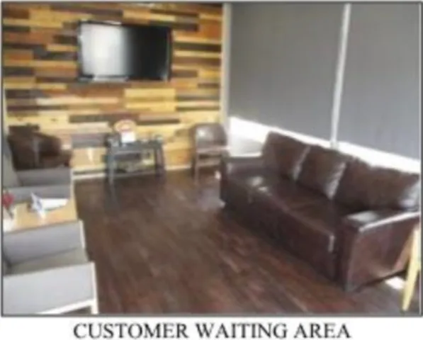 Living room featuring dark wood-style flooring