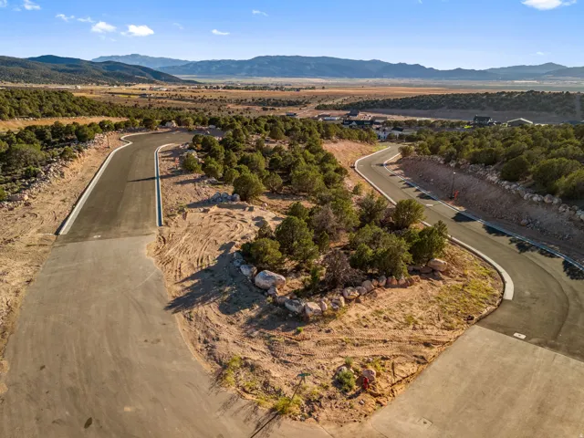 Curving paved roads winding through a landscape of mature trees and natural rock formations