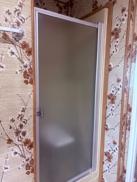 Bathroom view of a shower stall