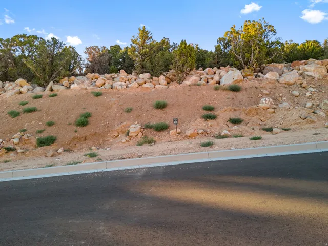 Roadside terrain featuring natural rock formations and scattered vegetation