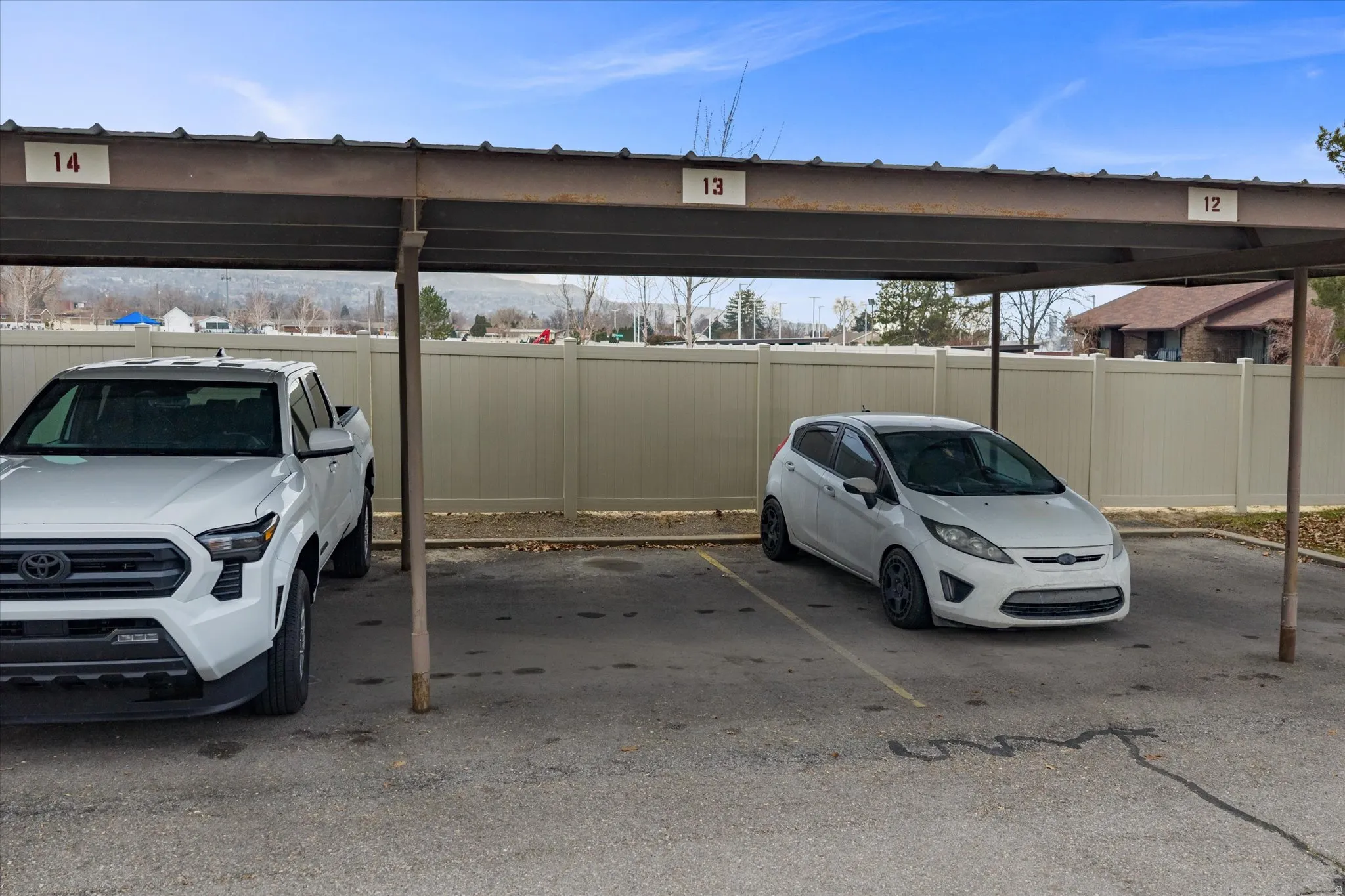 View of covered parking lot