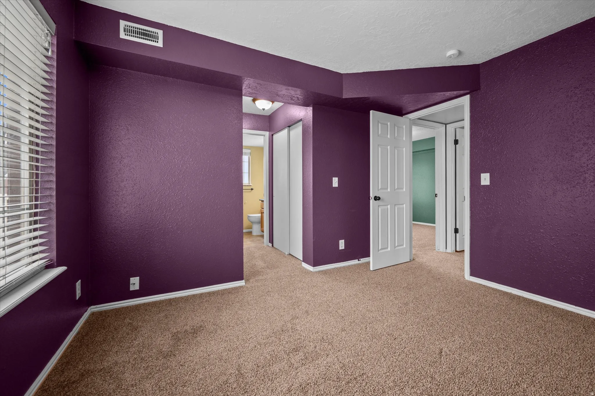 Unfurnished room featuring a textured wall, light carpet, healthy amount of natural light, and a textured ceiling