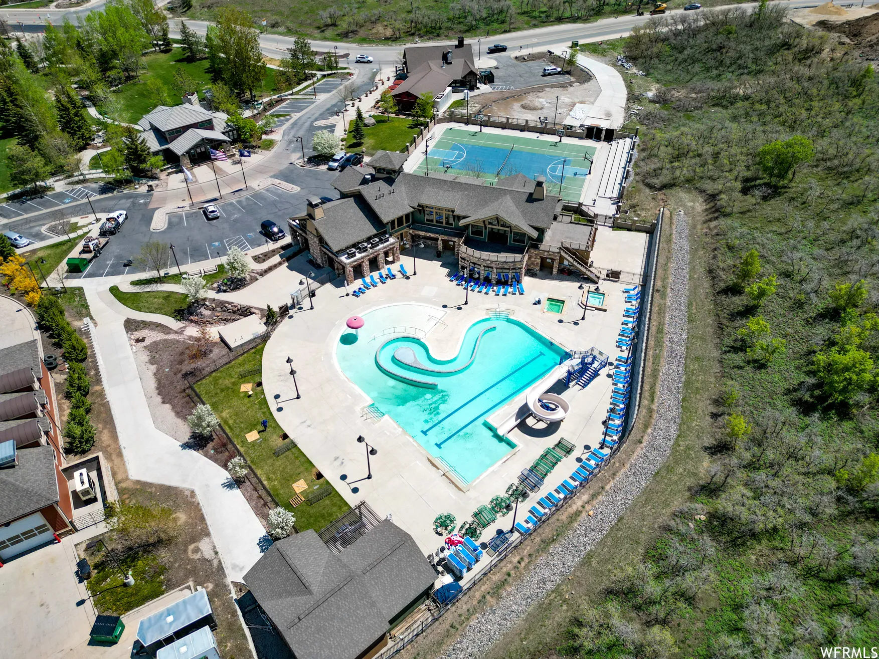 Aerial view of a pool