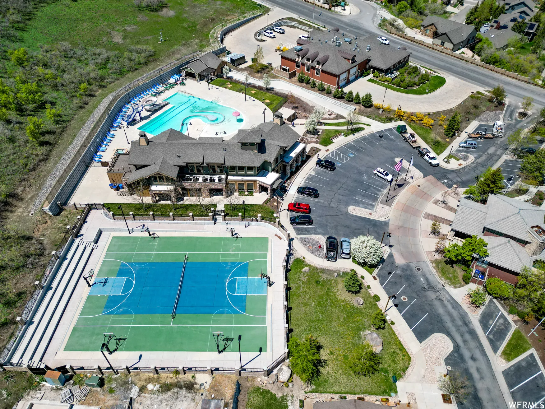 Aerial view of a pool area