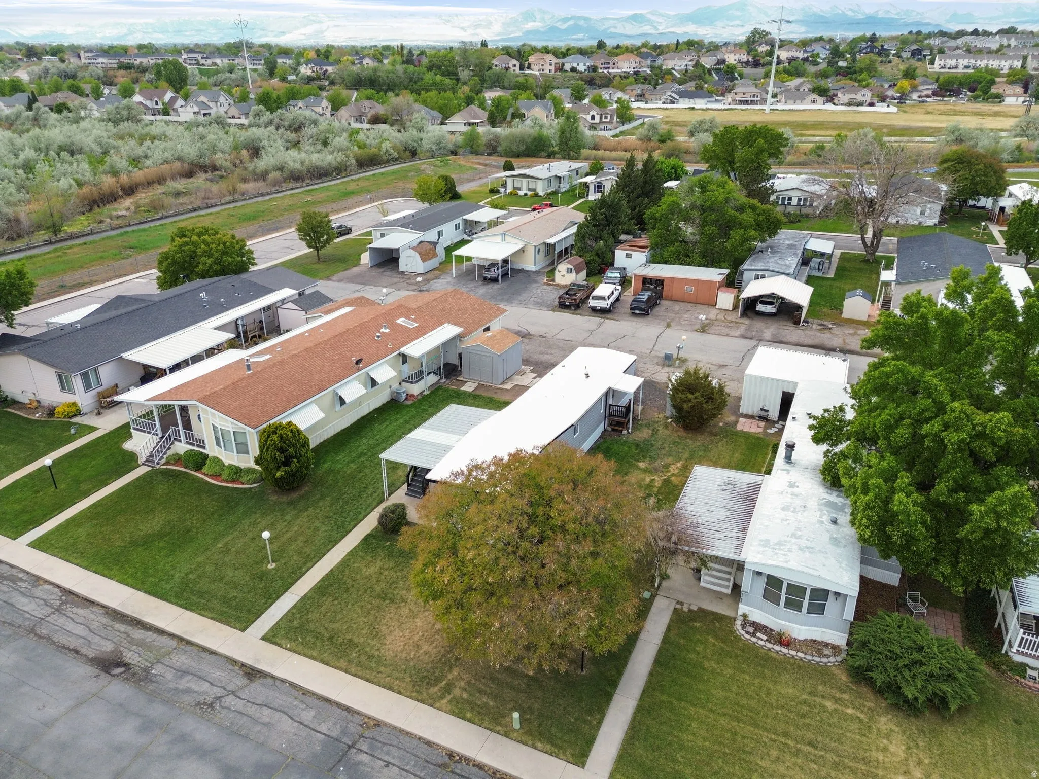 Aerial perspective of suburban area