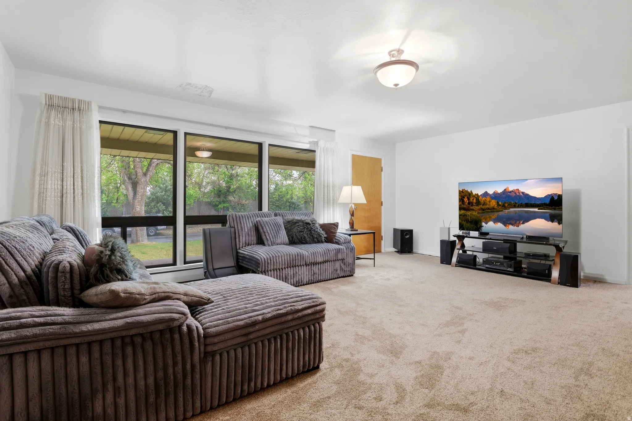 Living area featuring carpet flooring