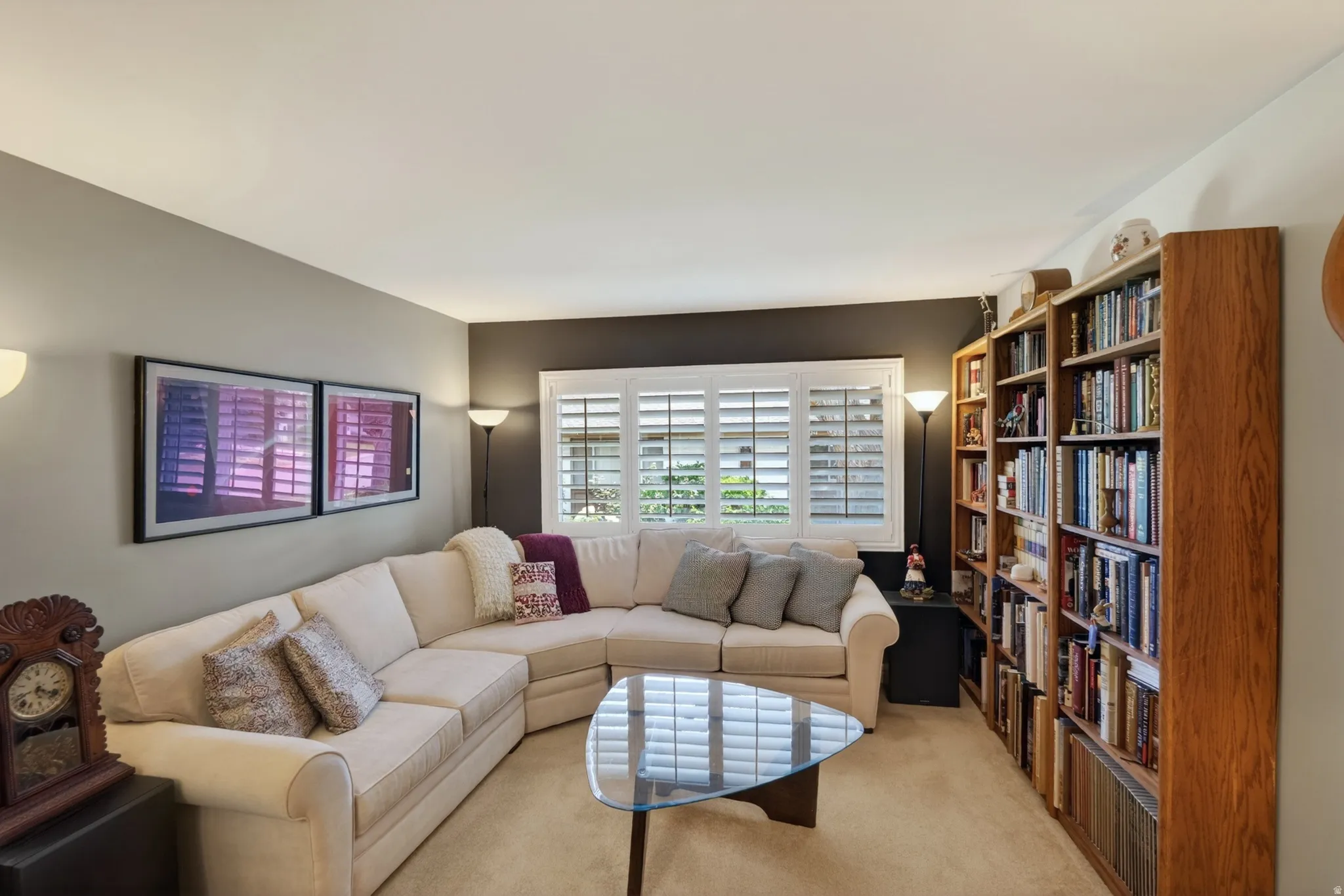 Living room with carpet floors