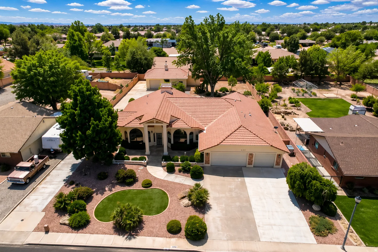 Aerial perspective of suburban area