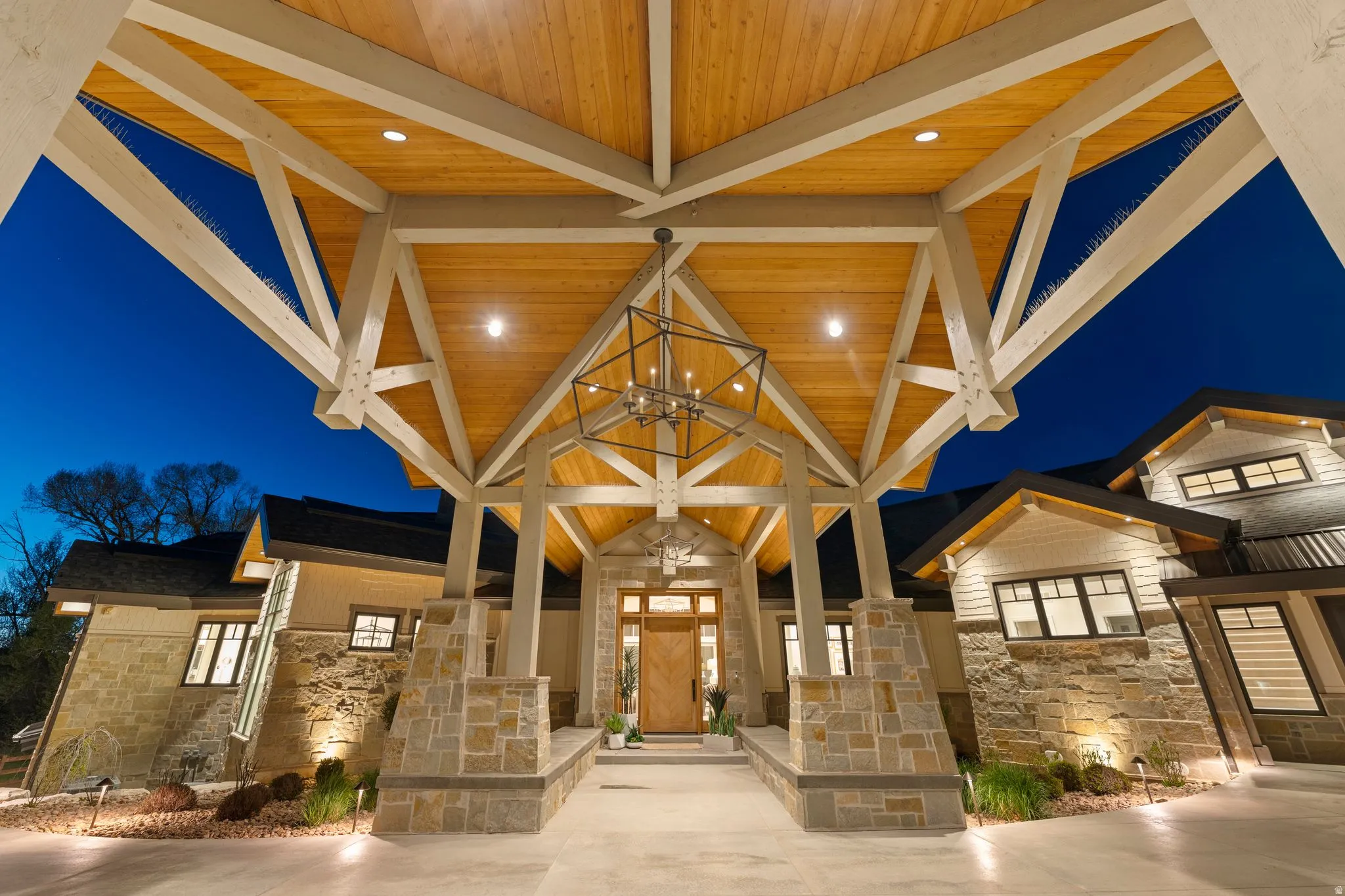 View of property at twilight