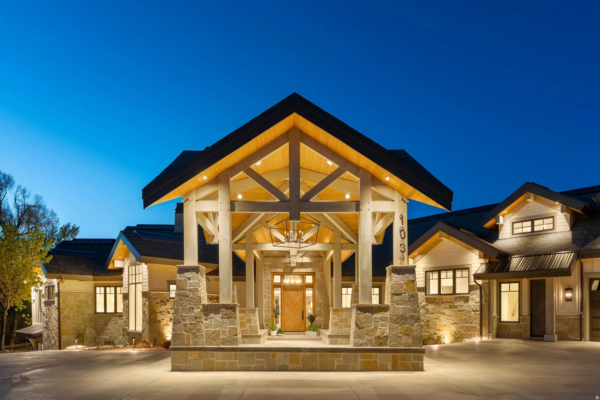 View of property at twilight