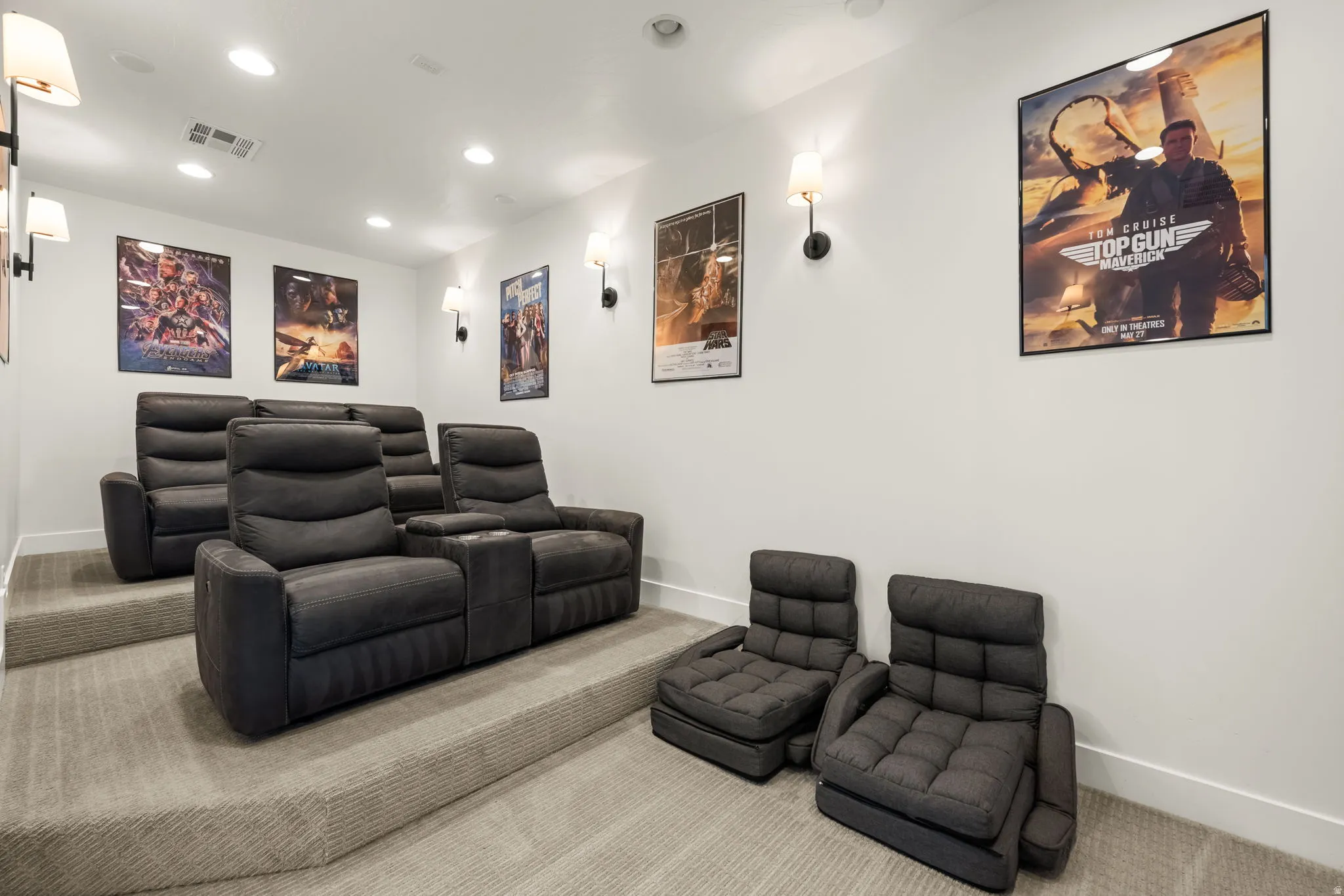 Cinema with carpet and recessed lighting