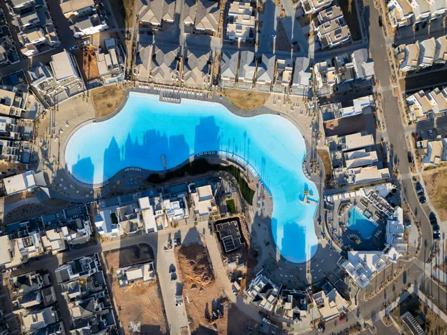 Aerial view of a pool