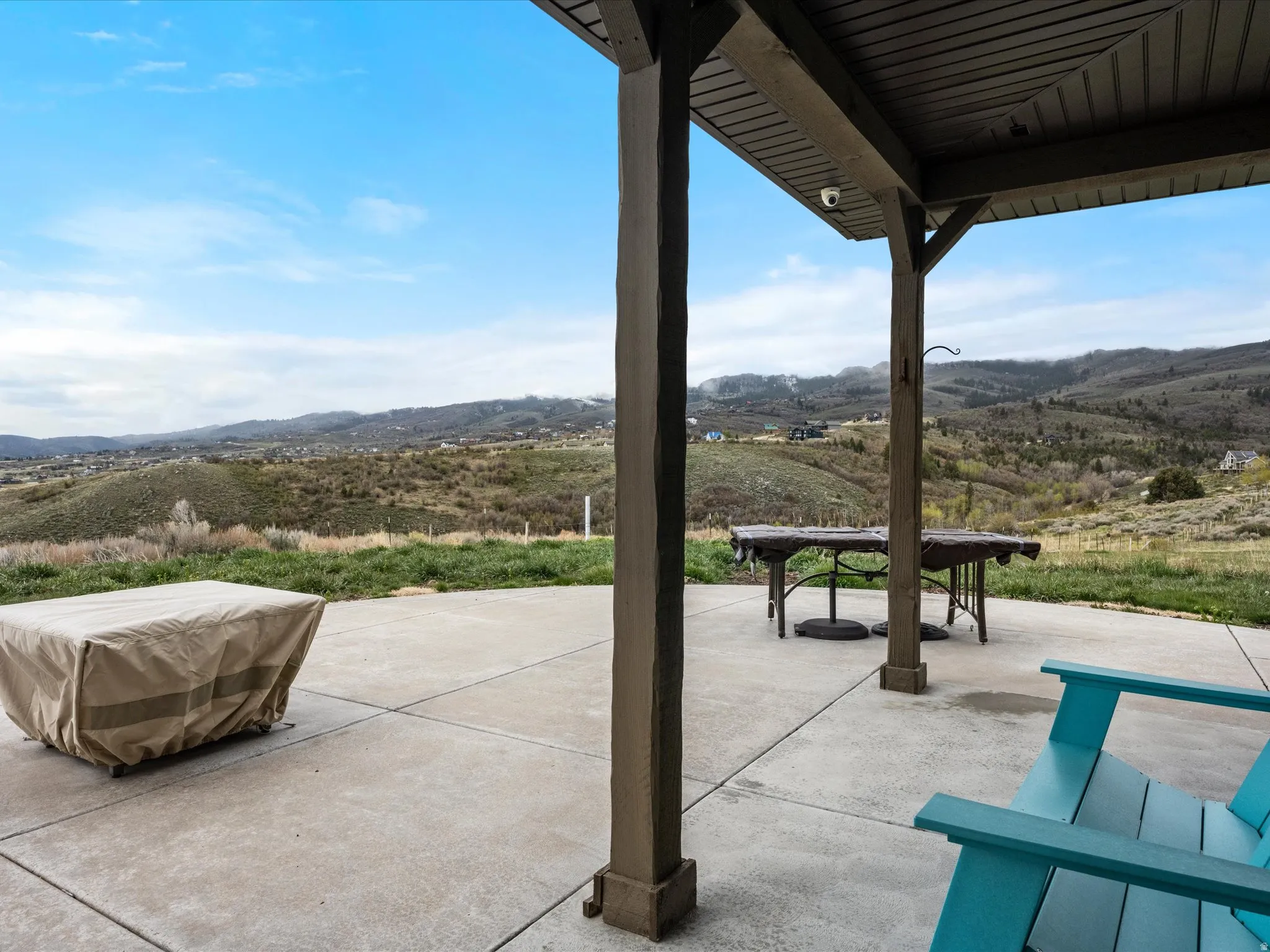 View of patio / terrace with a mountain view