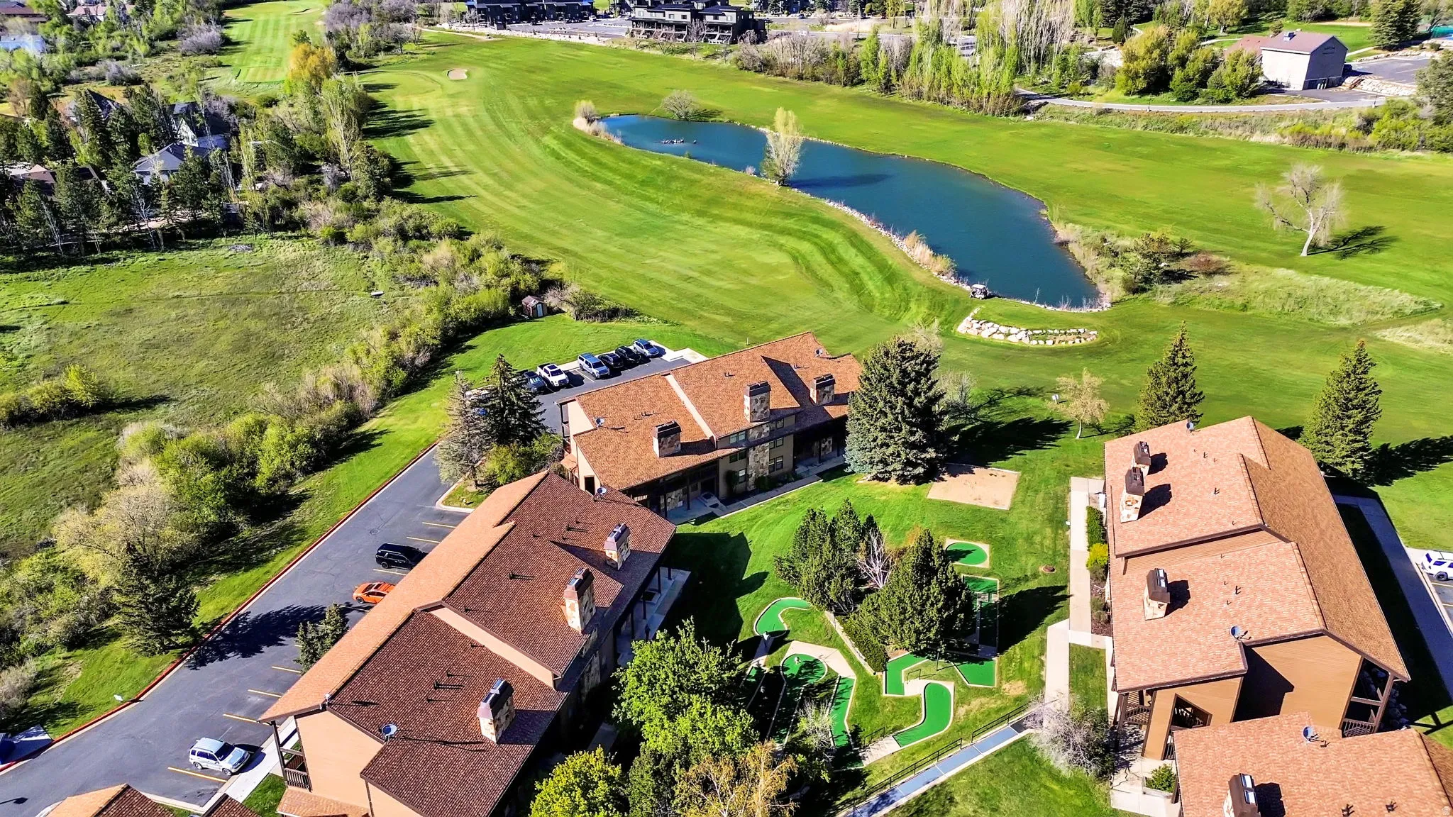 Aerial of building 4 with view of the course