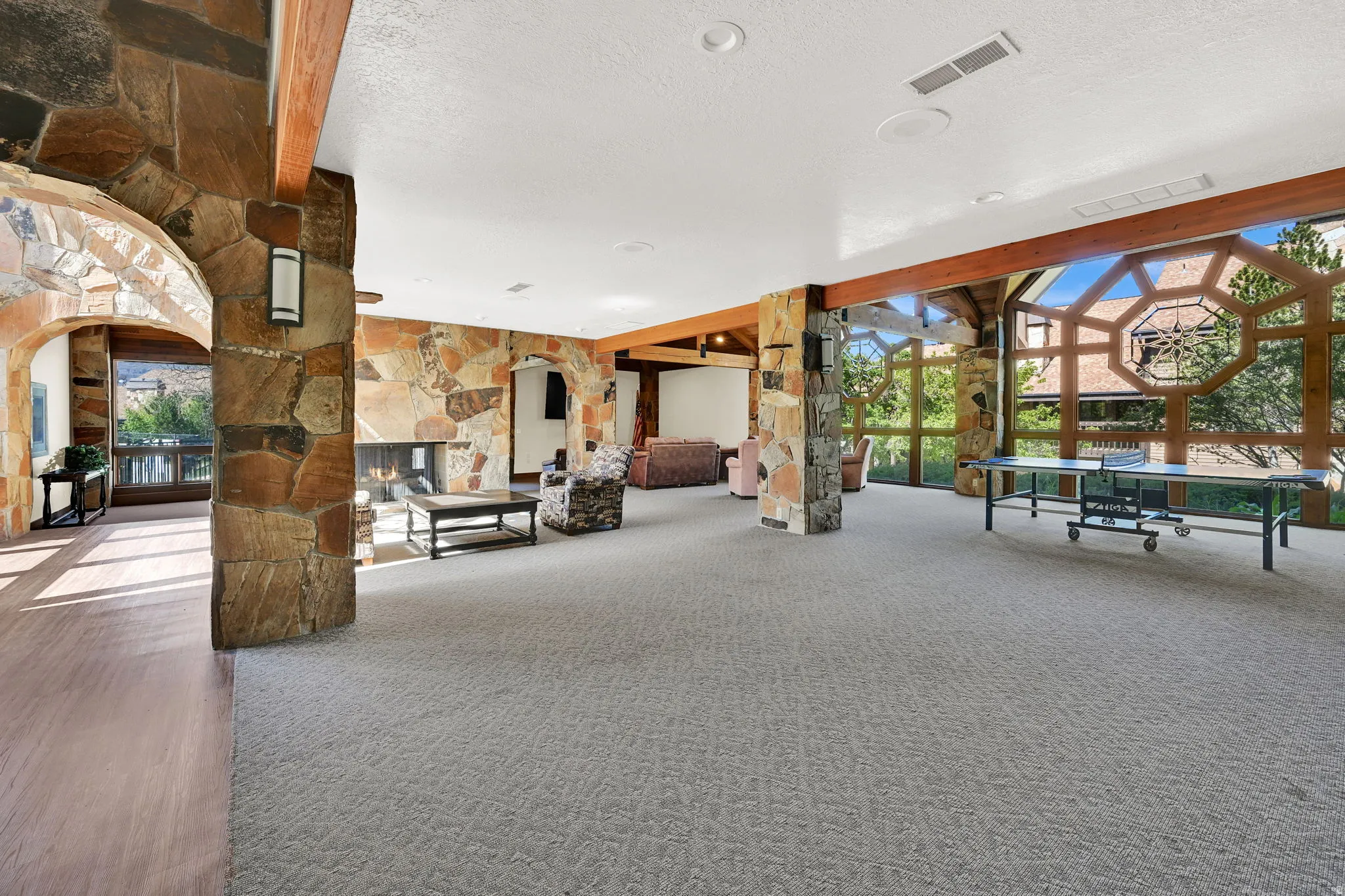 Clubhouse with seating and ping pong