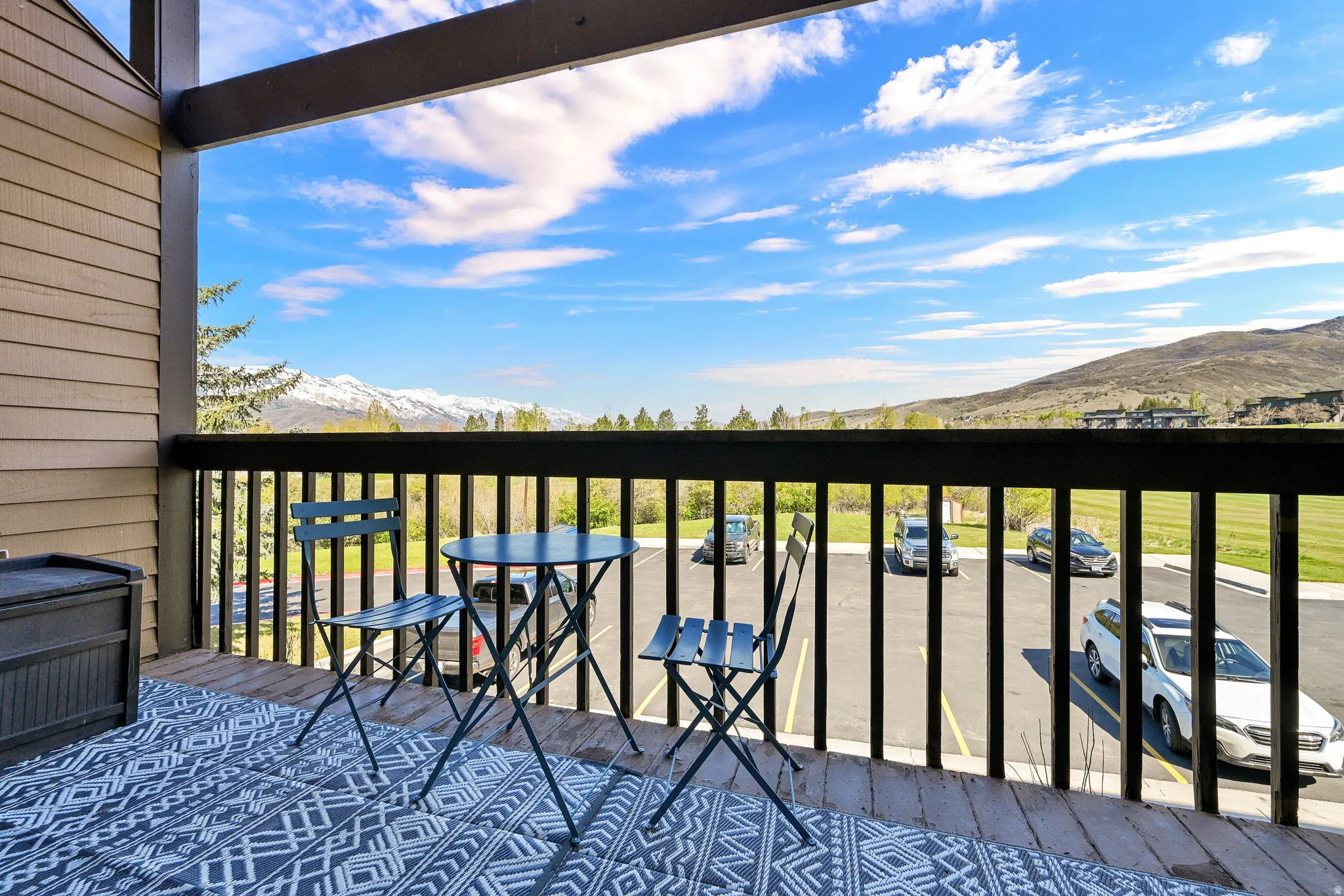 Balcony with a mountain view