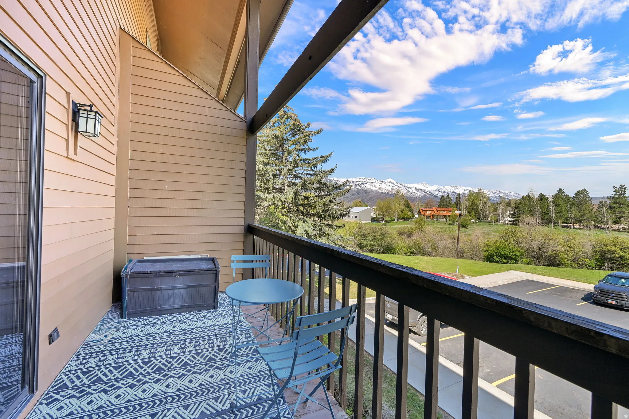 Balcony with a mountain view