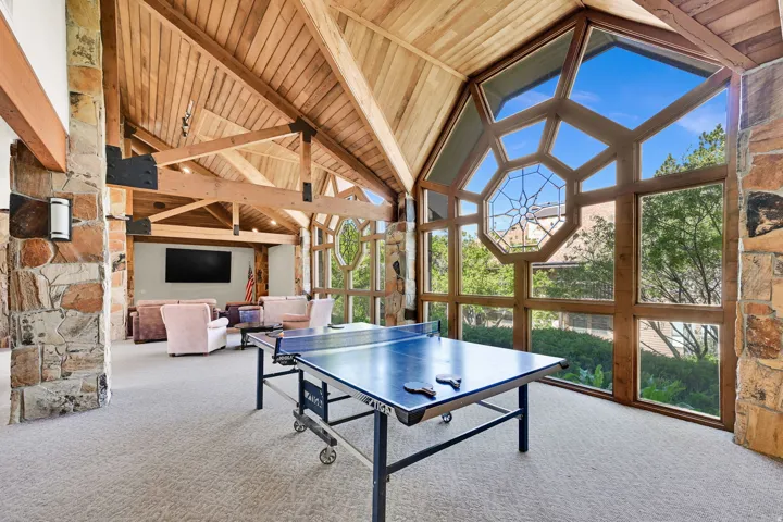 Clubhouse with seating and ping pong
