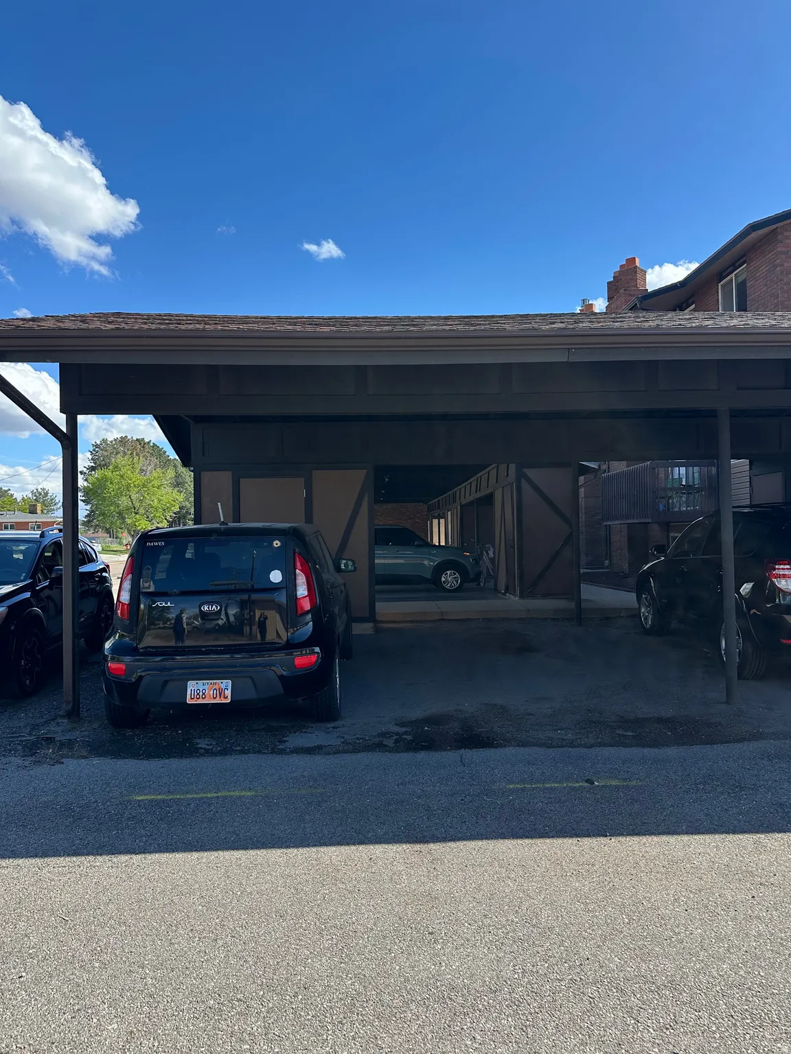 View of two assigned covered parking lot