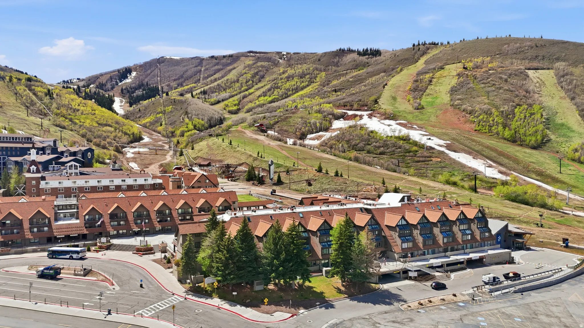 Drone / aerial view of a mountainous background