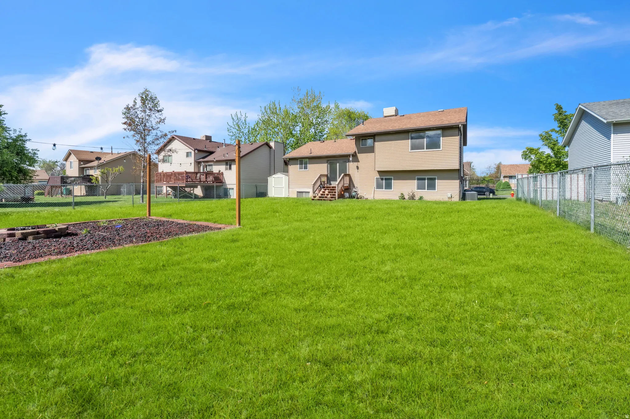 Back of house with a fenced backyard and a residential view