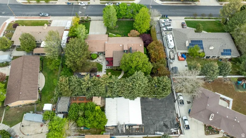 Aerial view from back of lot with shop and future access