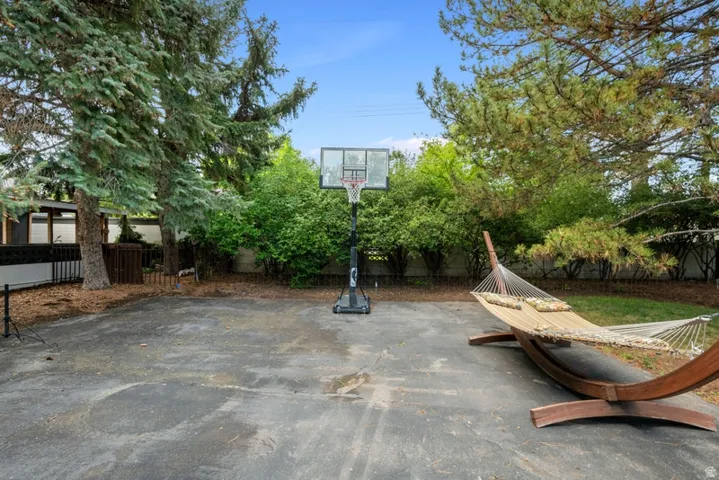 View of fenced backyard