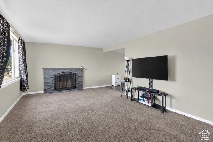 Spacious room featuring neutral carpeting and light-colored walls