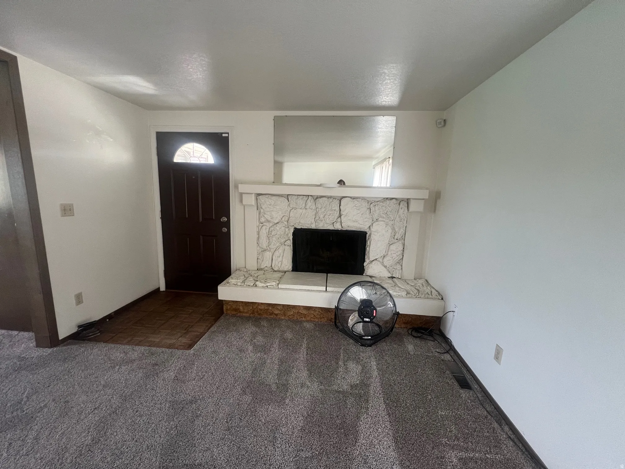 Front entry and fireplace