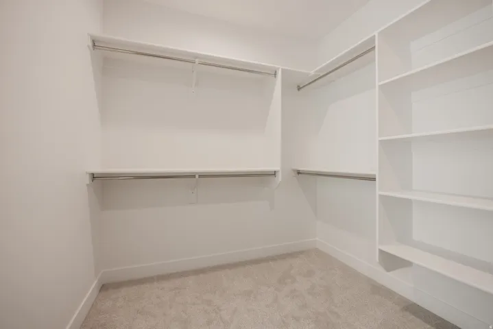 Walk in closet featuring light carpet