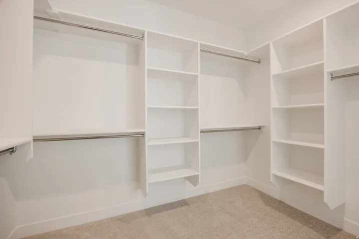 Walk in closet featuring light carpet