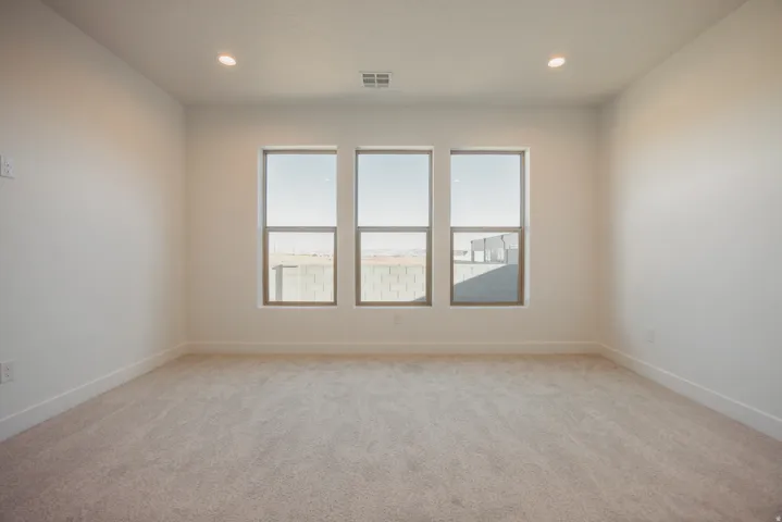 Unfurnished room featuring light carpet, plenty of natural light, and recessed lighting