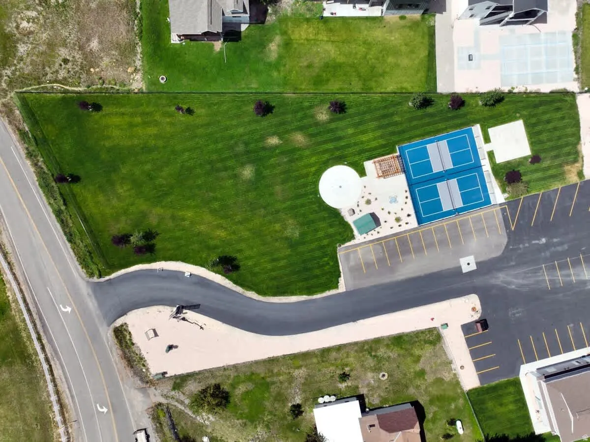 Aerial view of pickleball courts