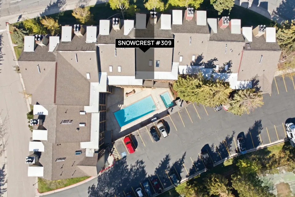 Drone / aerial view of a pool area