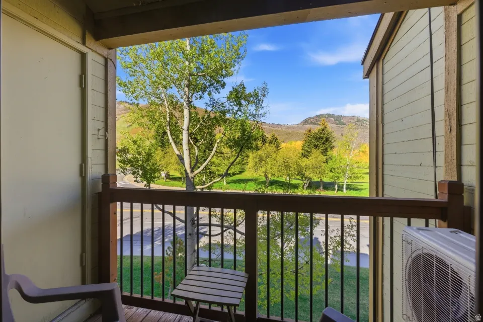 Balcony with a mountain view