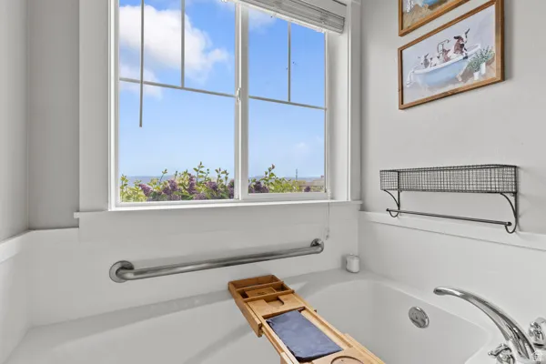 Full bath with a garden tub and healthy amount of natural light