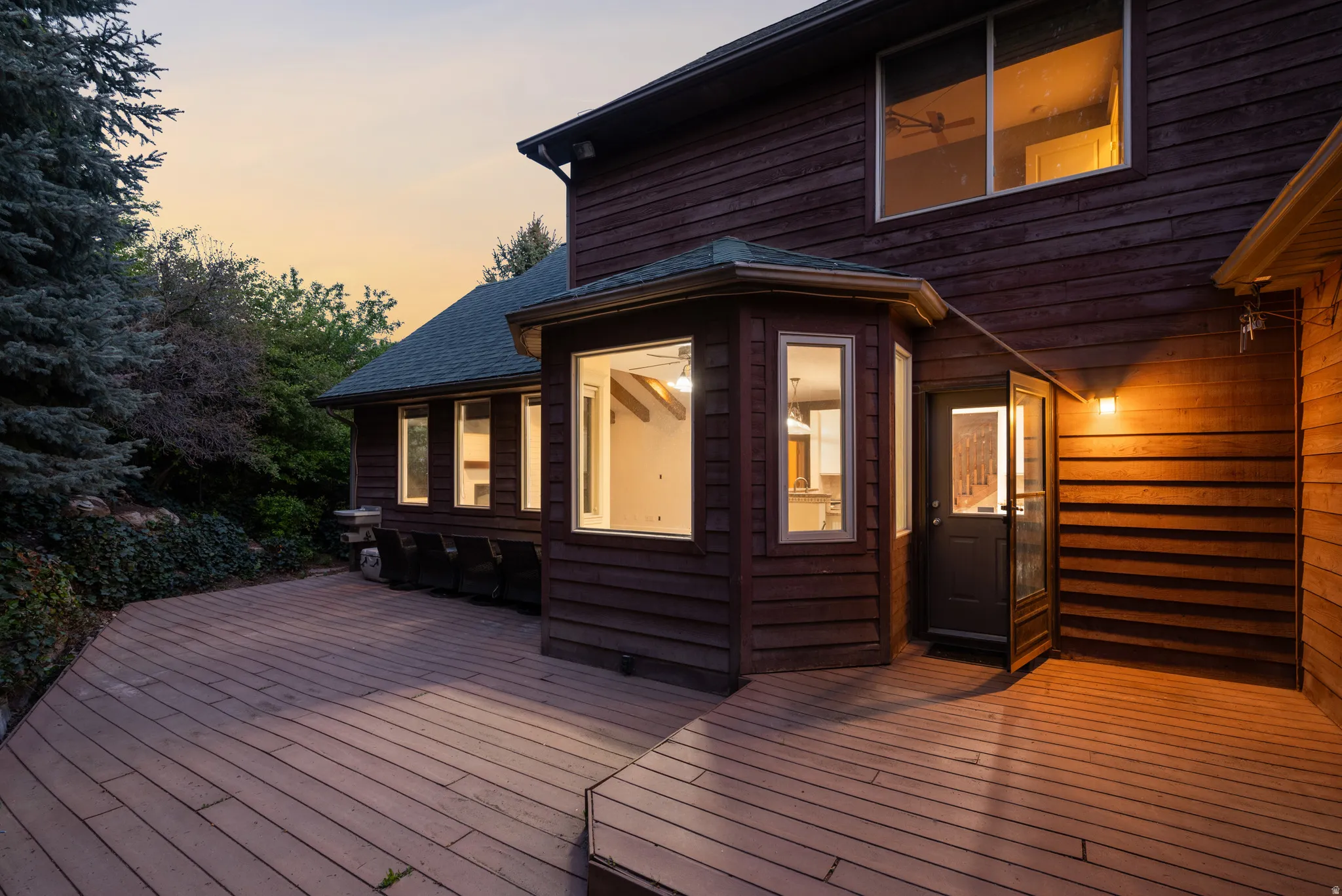 View of deck at dusk