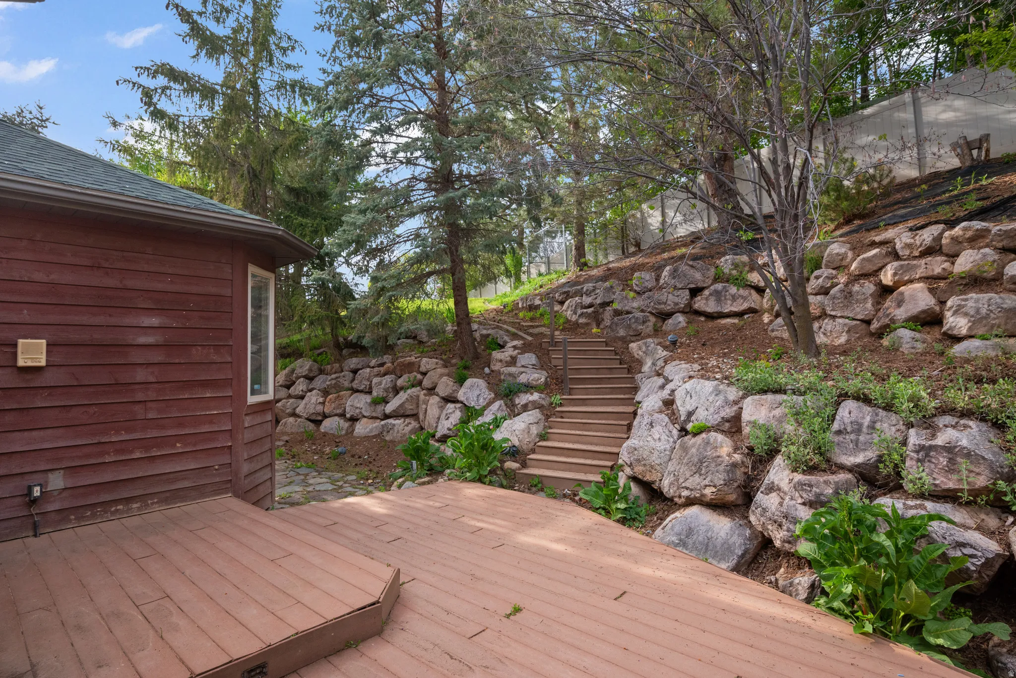 Deck featuring stairway