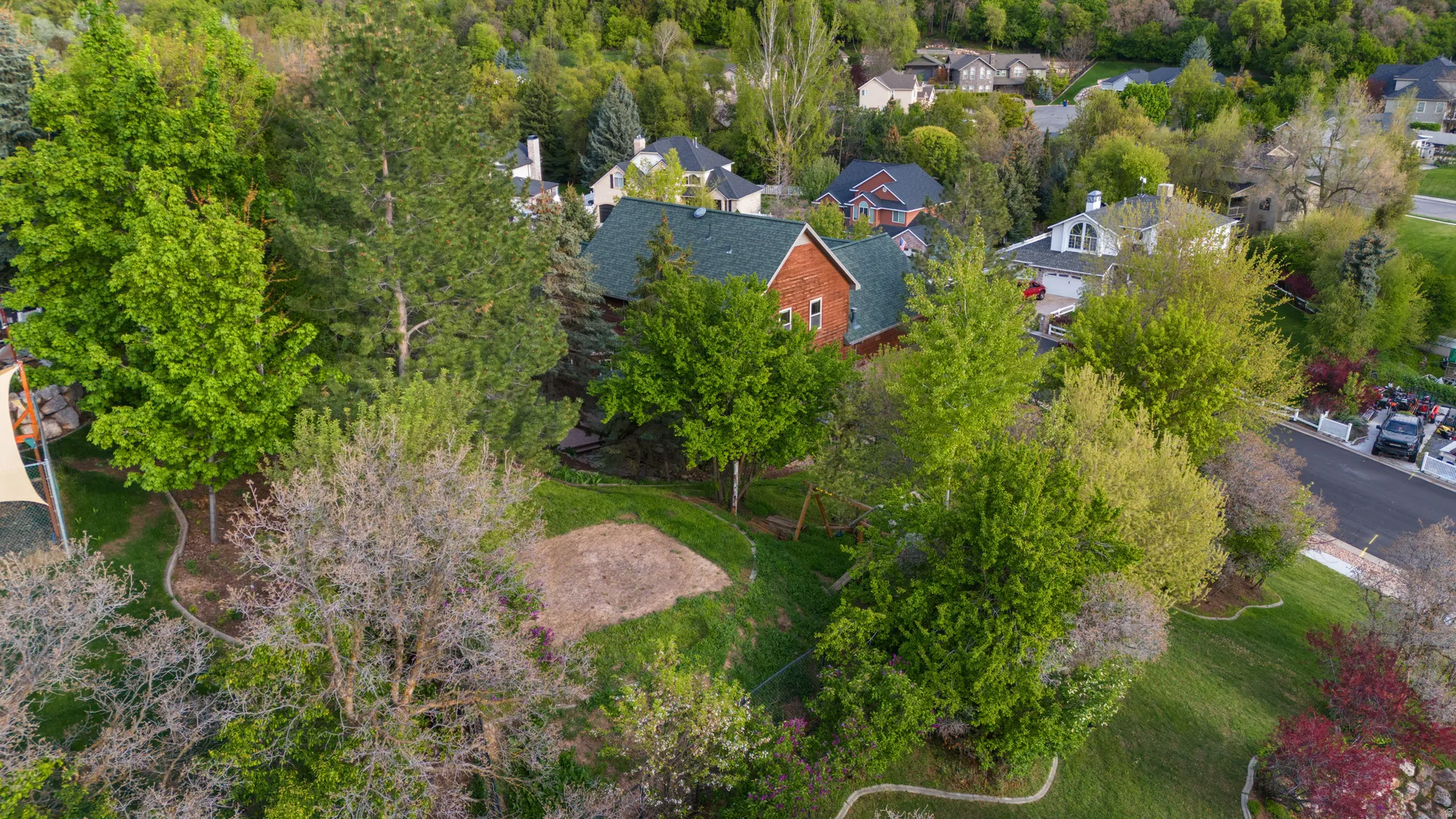 Aerial perspective of suburban area