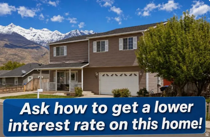 Promotional Image. Displaying a residential structure with an overlay message regarding interest rates