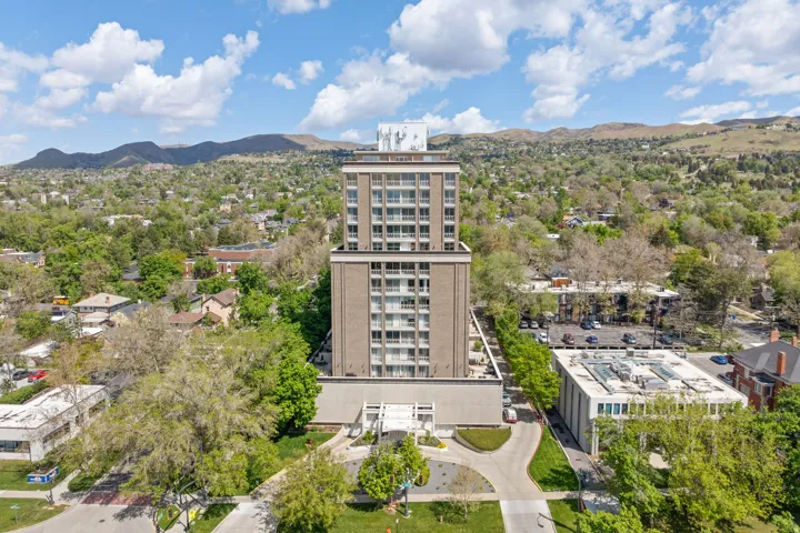 Drone / aerial view of a mountainous background