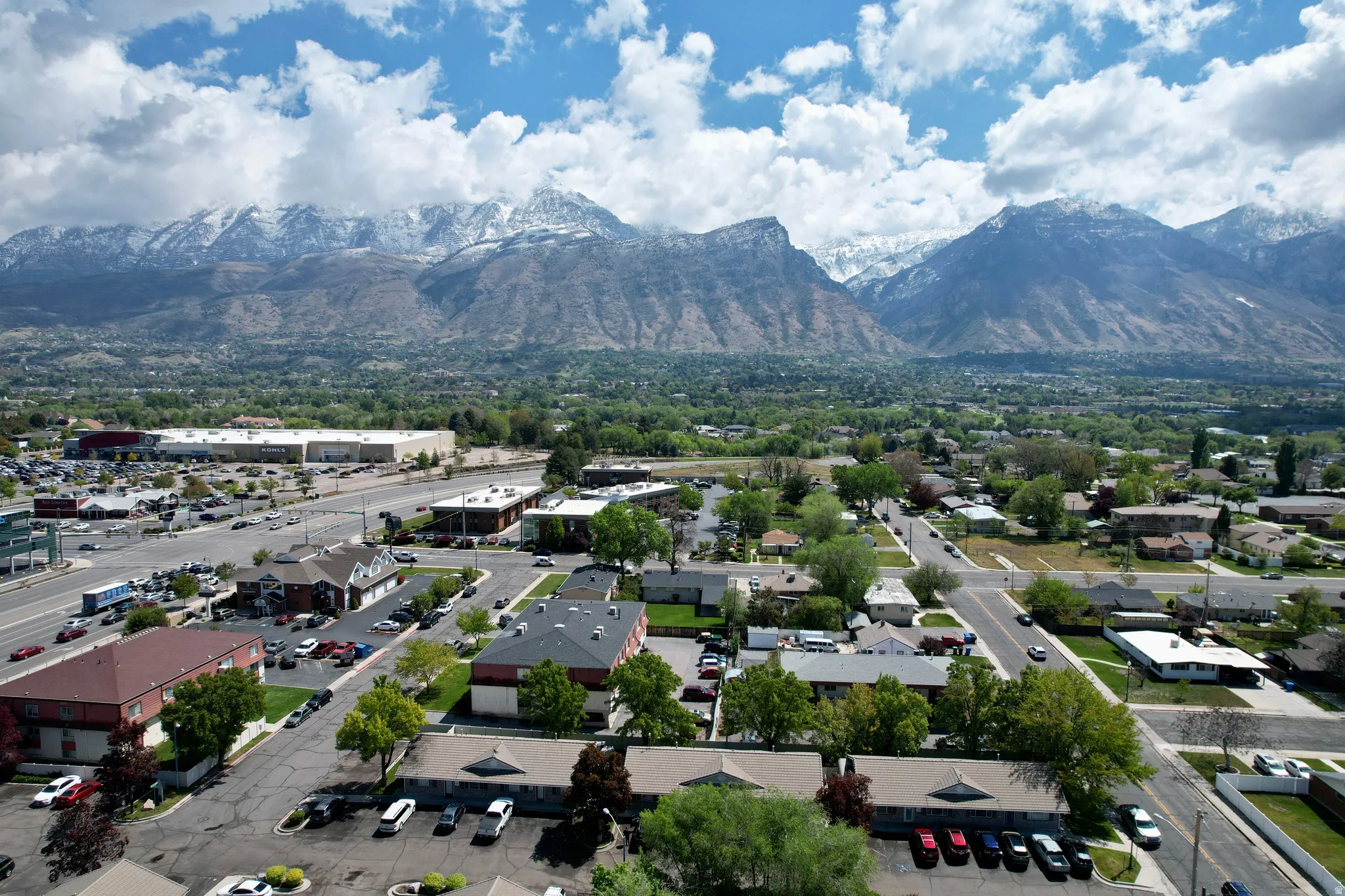 Aerial overview of property's location with a mountain backdrop