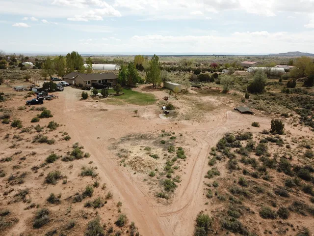 Aerial view of sparsely populated area with a desert landscape