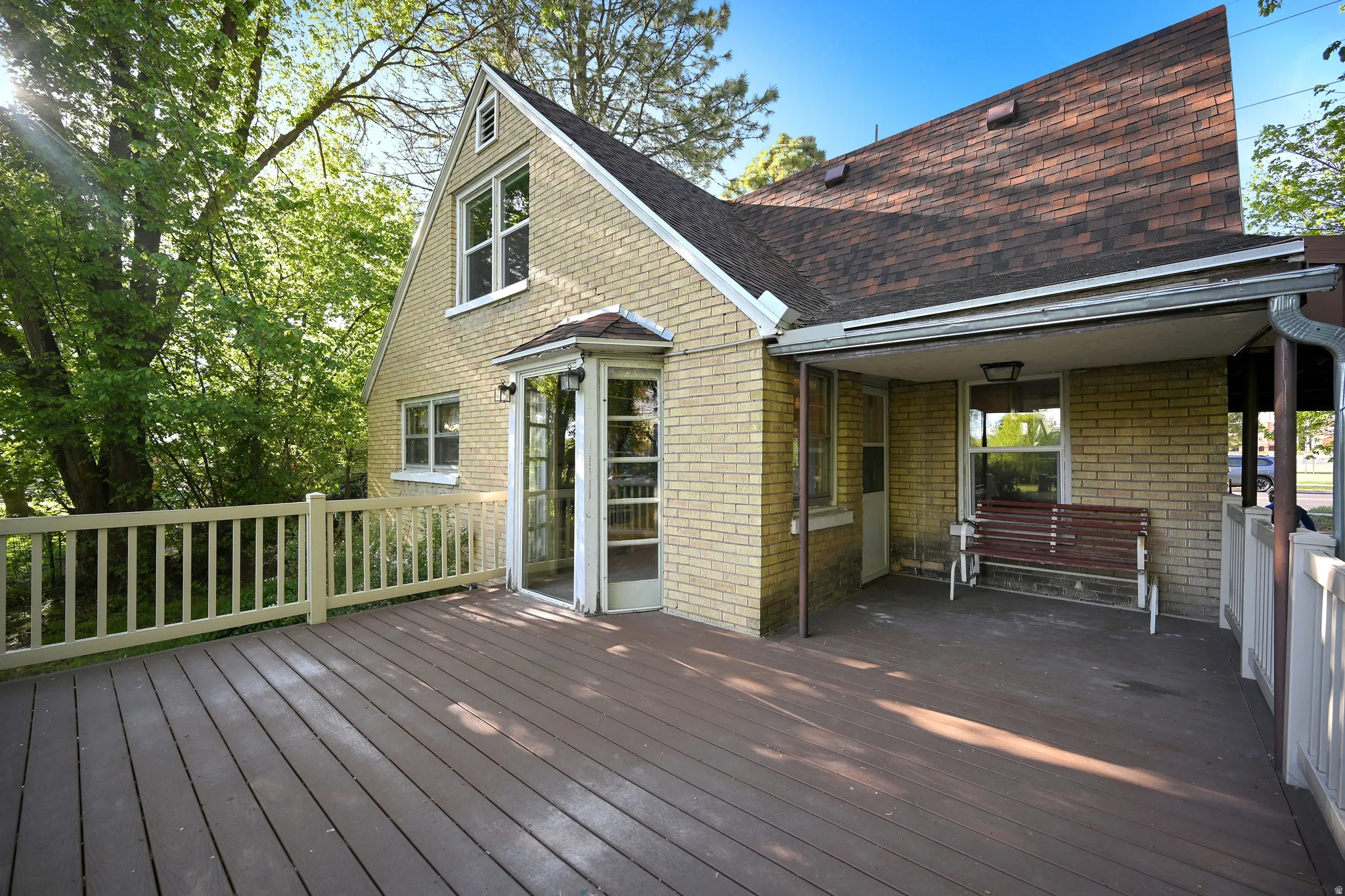 View of deck and side door