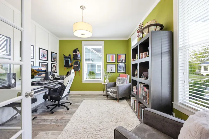 Office featuring crown molding and light wood finished floors