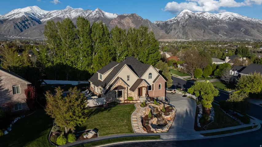 Drone / aerial view of a mountainous background