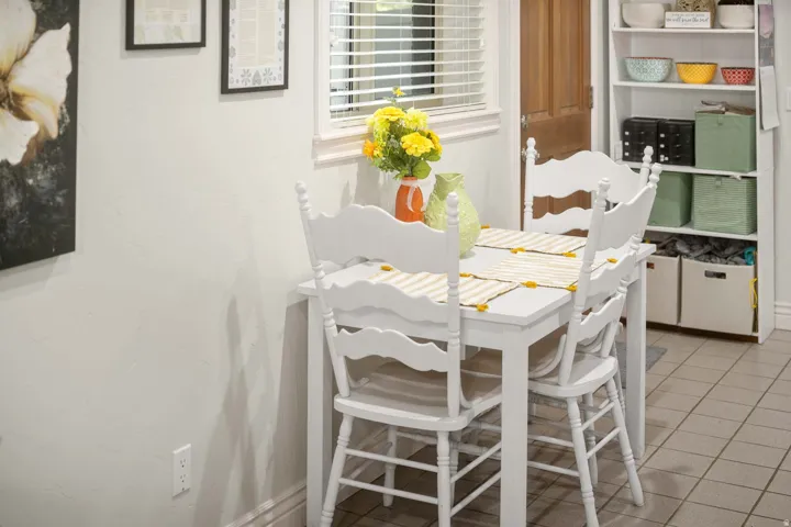 Dining room with light tile patterned floors