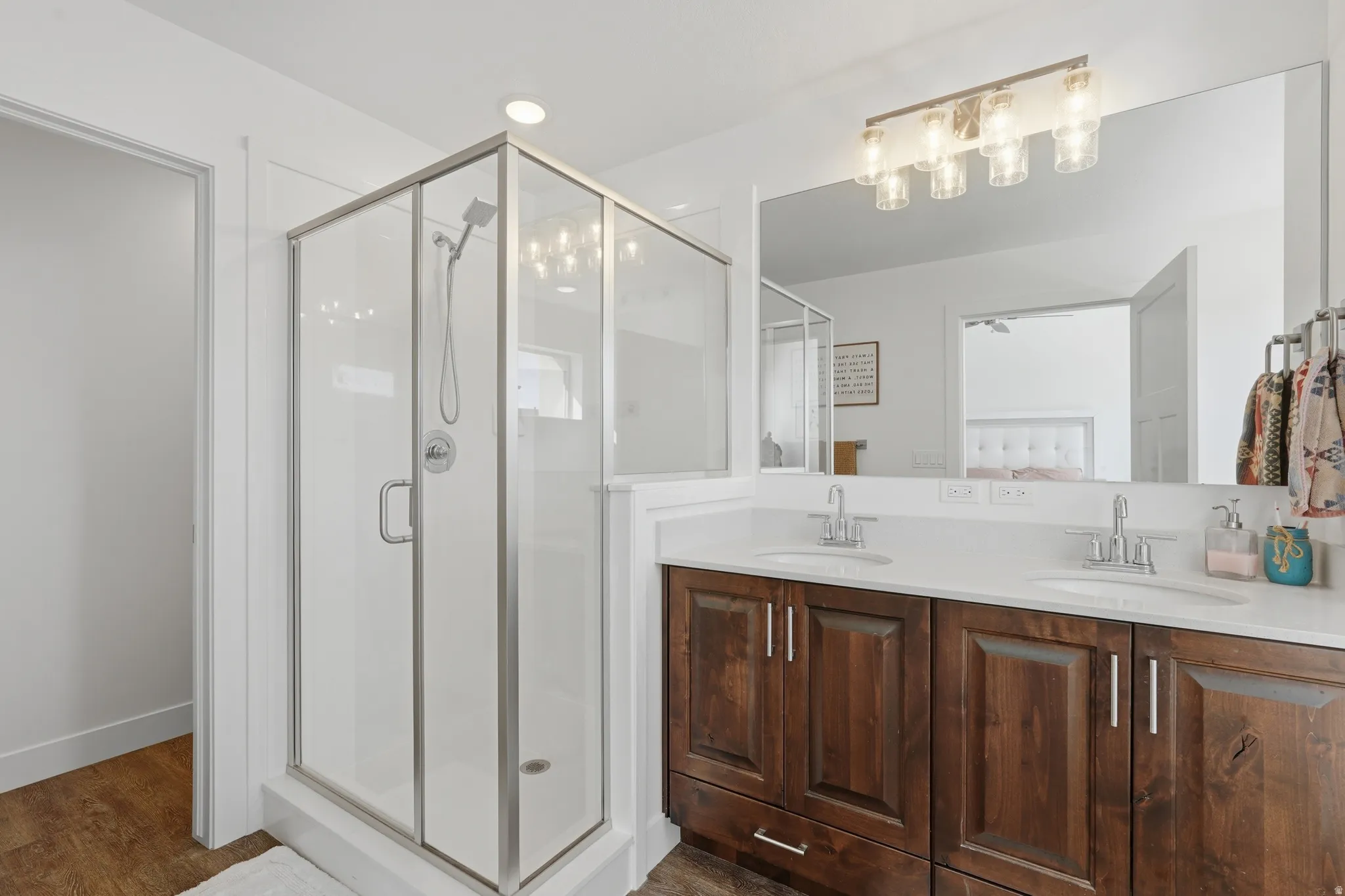 Ensuite bathroom with double vanity and a separate shower and tub